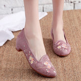 Wexleyjesus  2021 new pointed-toe internally increased small broken heel embroidered shoes  289