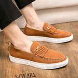 Wexleyjesus  2021 New Men Shoes Fashion Casual Everyday All-match Solid Color Imitation Suede Personality Fringed Metal Loafers 3KC329