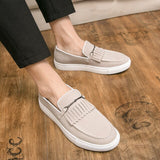 Wexleyjesus  2021 New Men Shoes Fashion Casual Everyday All-match Solid Color Imitation Suede Personality Fringed Metal Loafers 3KC329