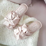 Satins Silk Bow Peep Toe Home Slippers Women 2021 New Fashion Sandals Korea Slip on Shoes Women Bedroom Slippers Flip Flops
