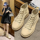 Summer Boots Female Women Shoes Ankle Boots Brown 2021 Autumn Lace Up Motorcycle Non-slip Rubber Sole Comfortable Platform Boot