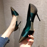 Spring Fashion Sexy High Heels,Women Pumps,Pointed toe,Office Lady Working Shoes,French Style,Female Footware,Black,GREEN