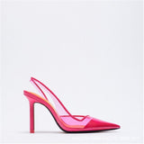 New European and American style fashion avant-garde Rose red shoes transparent shallow pointed high-heeled Single shoes