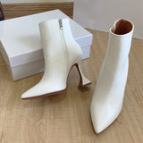 Wexleyjesus  Short Boots Women 2021 New Fashion High Heels Pointed Horseshoe Heel Ankle Boots