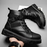 Cheap Black Men's Boots Autumn Winter Shoes Men Platform Ankle Boots Fashion Casual Leather Boots Men Motorcycle Tooling Boots