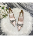 Wexleyjesus  Wedding Shoes Crystal Bridal Shoes Champagne Color Satin Dress Bridesmaid Shoes White High Heels Shoes Women Heels Pumps