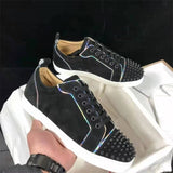 Wexleyjesus  Genuine Leather Flat Women Sneakers Rivet Colorful Fashion Flat Casual Shoes Men Sneakers Lace-up Spikes Real Leather Classics