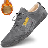 Wexleyjesus    Winter Men Casual Shoes Plush Suede Leather Sneakers Handmade Driving Shoes Lace Up Daily Shoes Gray Kahki Mens Footwear