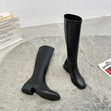 Wexleyjesus  2021 new thick heel side zipper solid color soft leather skinny long boots  2267