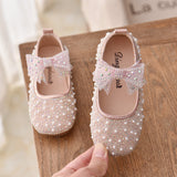 New Girls Single Princess Shoes Pearl Shallow Children's Flat Shose Kid Baby Bowknot Shoes 2022 Spring Autumn B207
