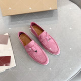 Genuine Leather Kid suede Women Flat Lock Shoes Lazy Slip-on Metal Loafers Lady Casual Walk Shoes Woman Shoes Summer Leather 45